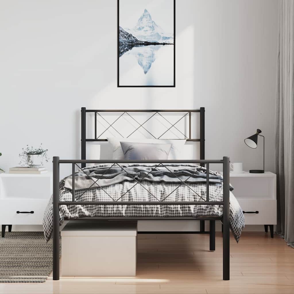 vidaXL Metal Bed Frame without Mattress with Footboard Black 100x190cm 3
