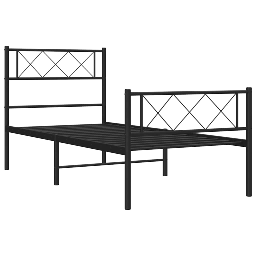 vidaXL Metal Bed Frame without Mattress with Footboard Black 100x190cm 6
