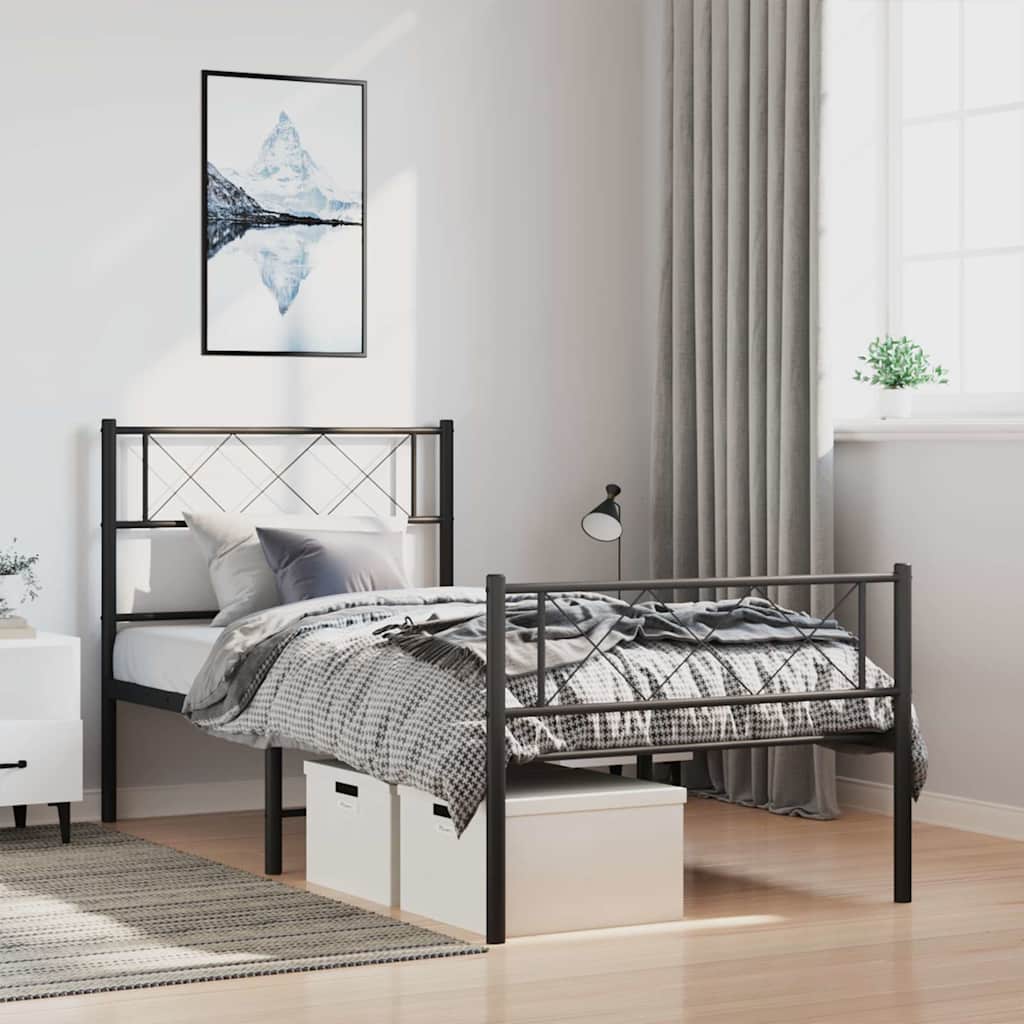 vidaXL Metal Bed Frame without Mattress with Footboard With headboard & footboard Black