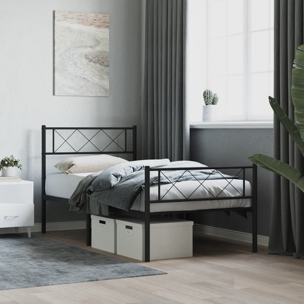 vidaXL Metal Bed Frame without Mattress with Footboard Black 107x203cm 1