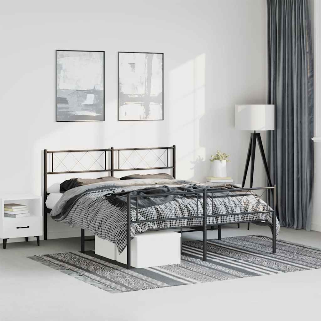 vidaXL Metal Bed Frame without Mattress with Footboard With headboard & footboard Black