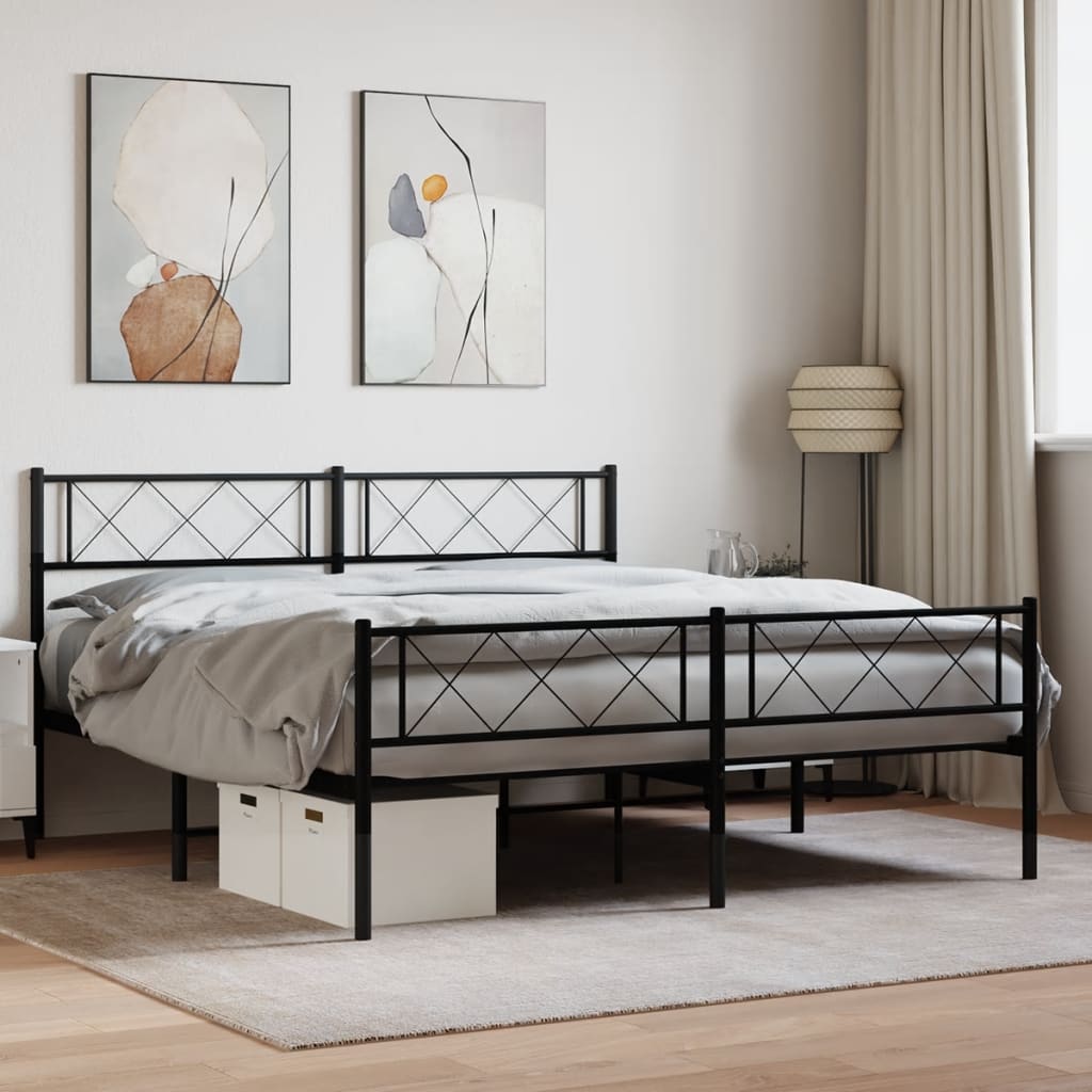 vidaXL Metal Bed Frame without Mattress with Footboard With headboard & footboard Black
