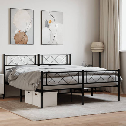 vidaXL Metal Bed Frame without Mattress with Footboard With headboard & footboard Black