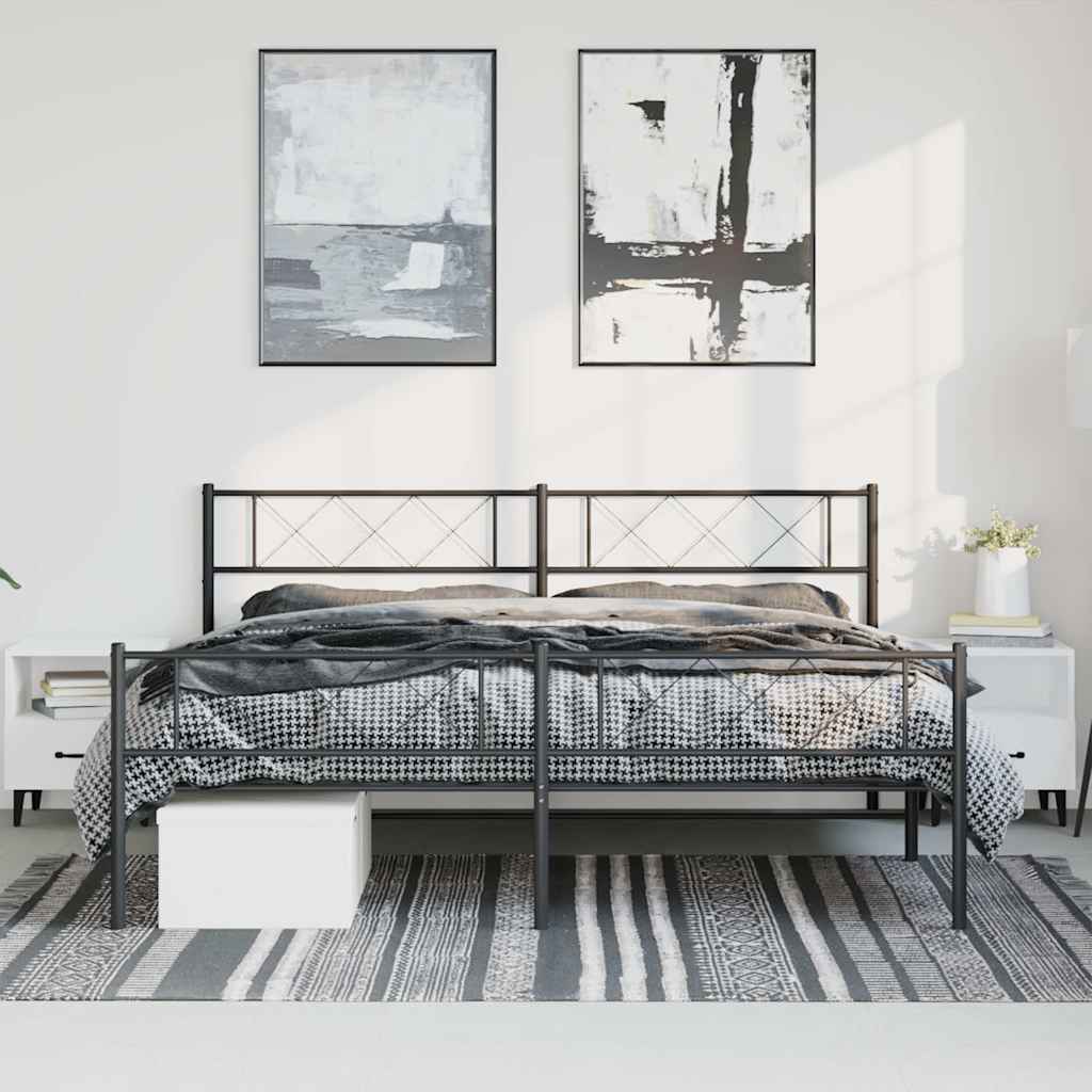 Metal Bed Frame without Mattress with Footboard With headboard & footboard Black 183 cm 213 cm