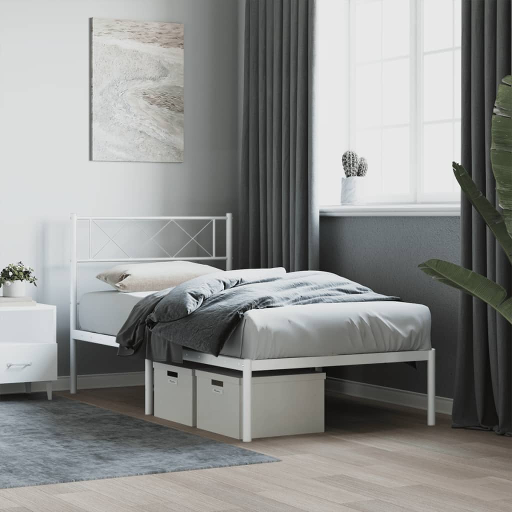 vidaXL Metal Bed Frame without Mattress with Headboard White 80x200cm 1