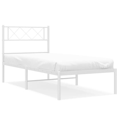 vidaXL Metal Bed Frame without Mattress with Headboard White 90x200cm 2