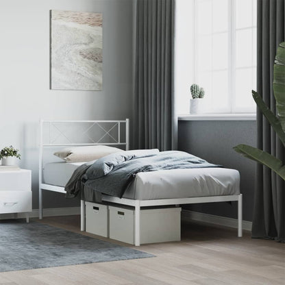 vidaXL Metal Bed Frame without Mattress with Headboard White 90x200cm 1