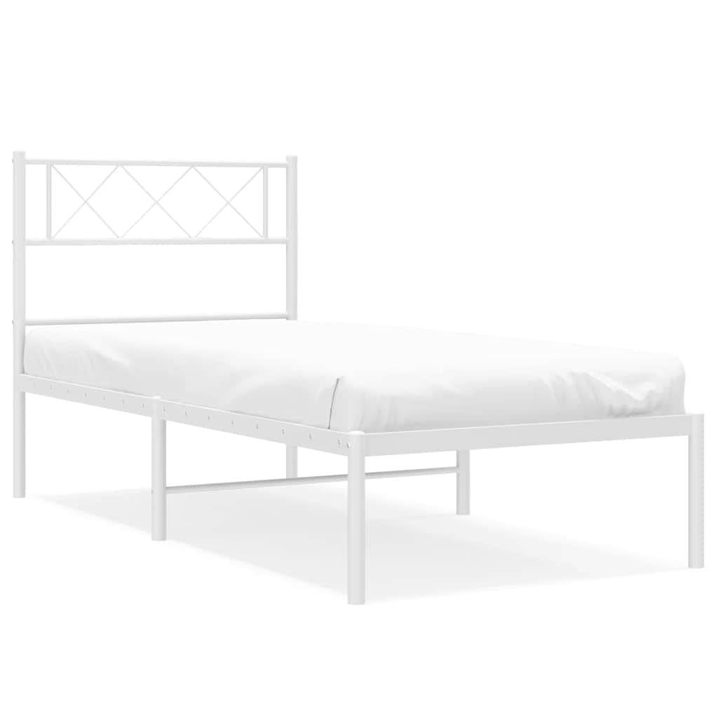 vidaXL Metal Bed Frame without Mattress with Headboard White 100x190cm 2