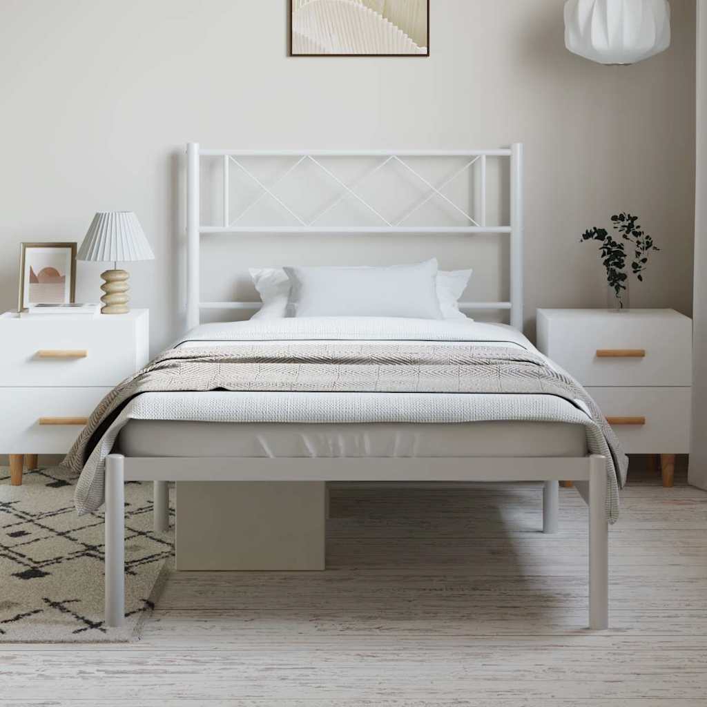 vidaXL Metal Bed Frame without Mattress with Headboard White 100x190cm 3