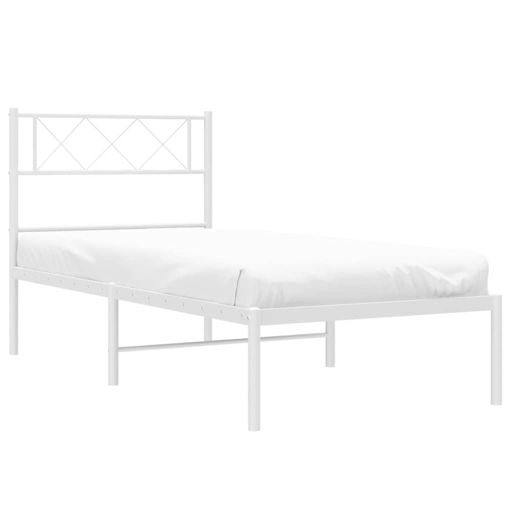 vidaXL Metal Bed Frame without Mattress with Headboard White 100x190cm 4