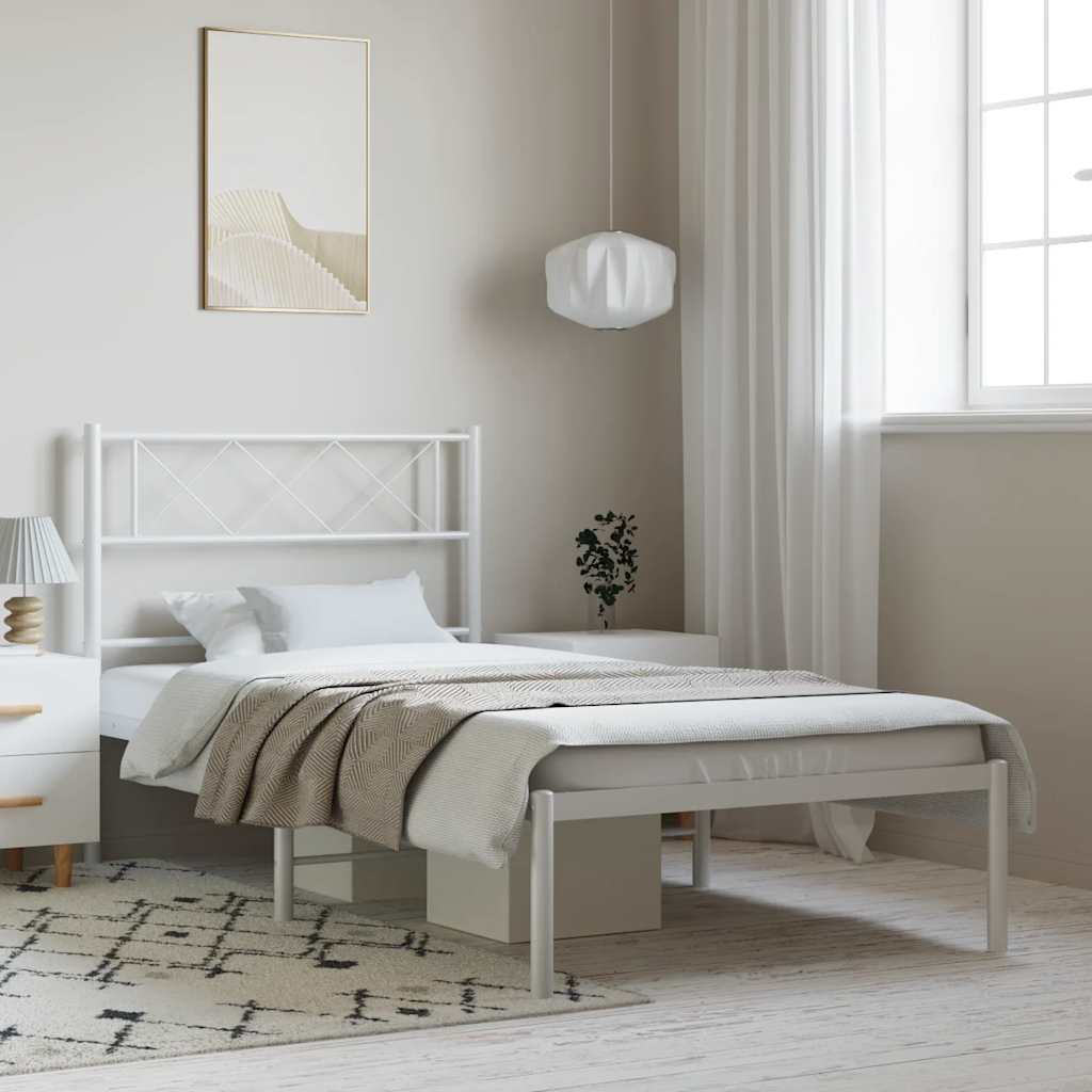 vidaXL Metal Bed Frame without Mattress with Headboard White 100x190cm 1
