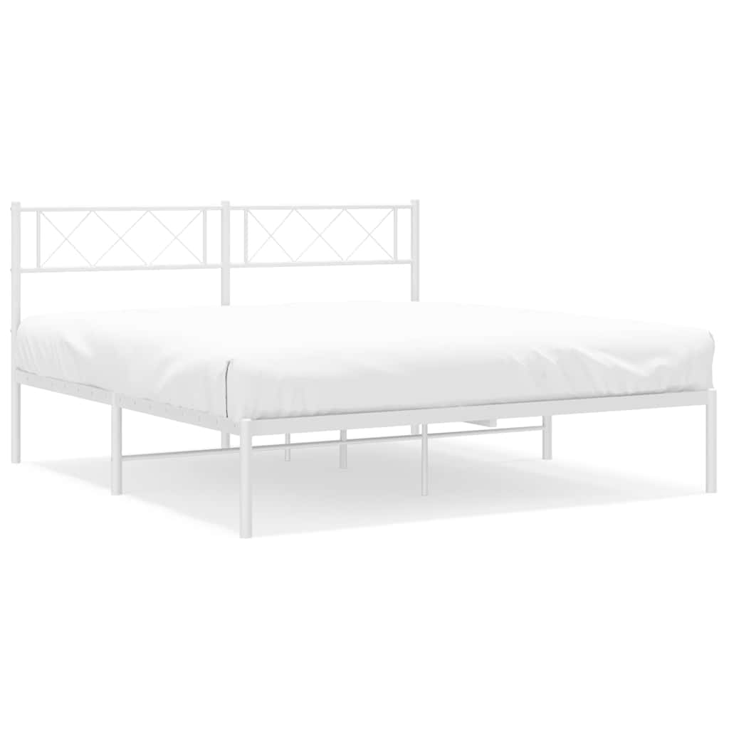 vidaXL Metal Bed Frame without Mattress with Headboard White 135x190cm 2