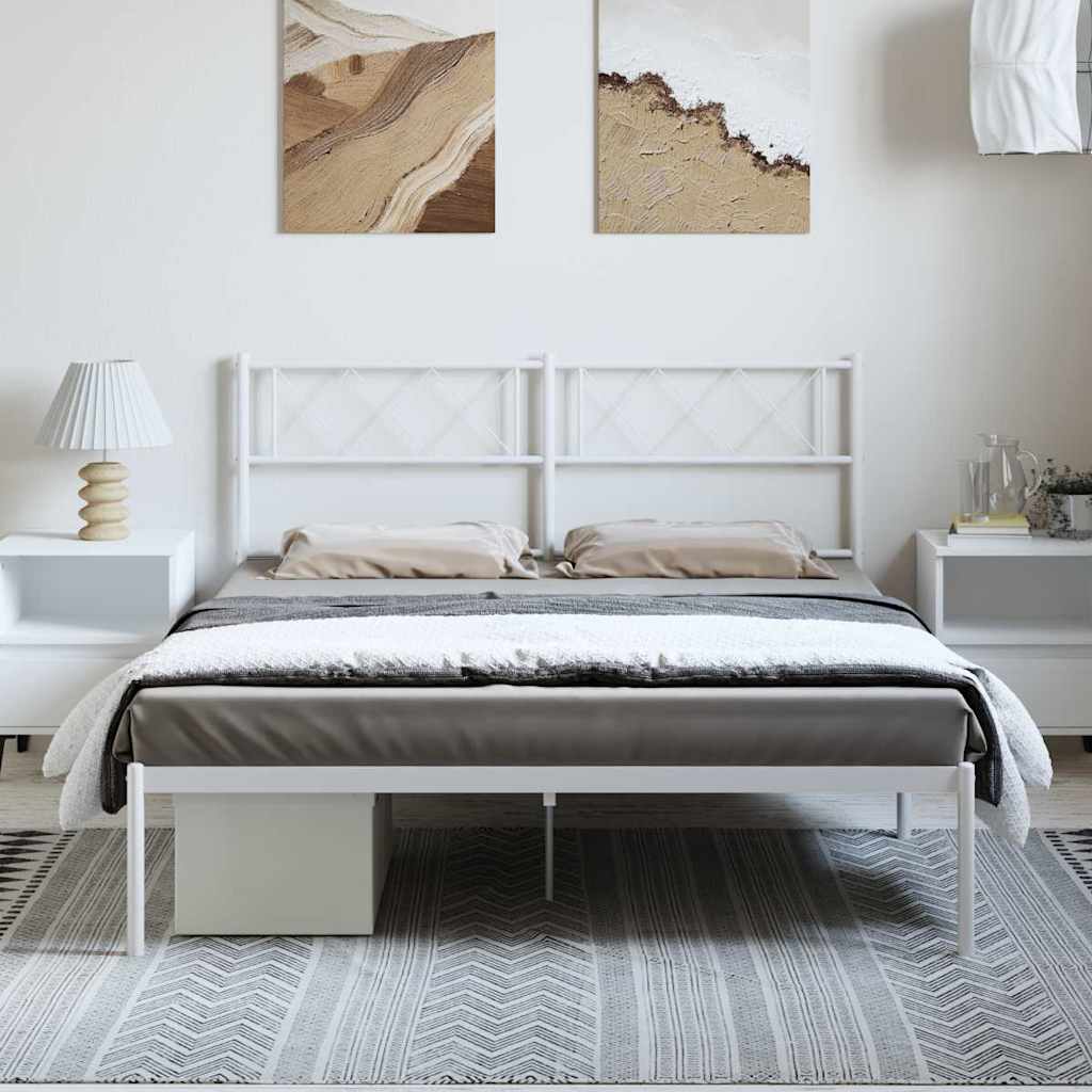 vidaXL Metal Bed Frame without Mattress with Headboard White 135x190cm 3