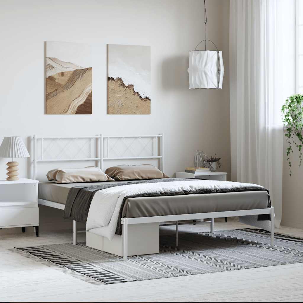 vidaXL Metal Bed Frame without Mattress with Headboard White 135x190cm 1