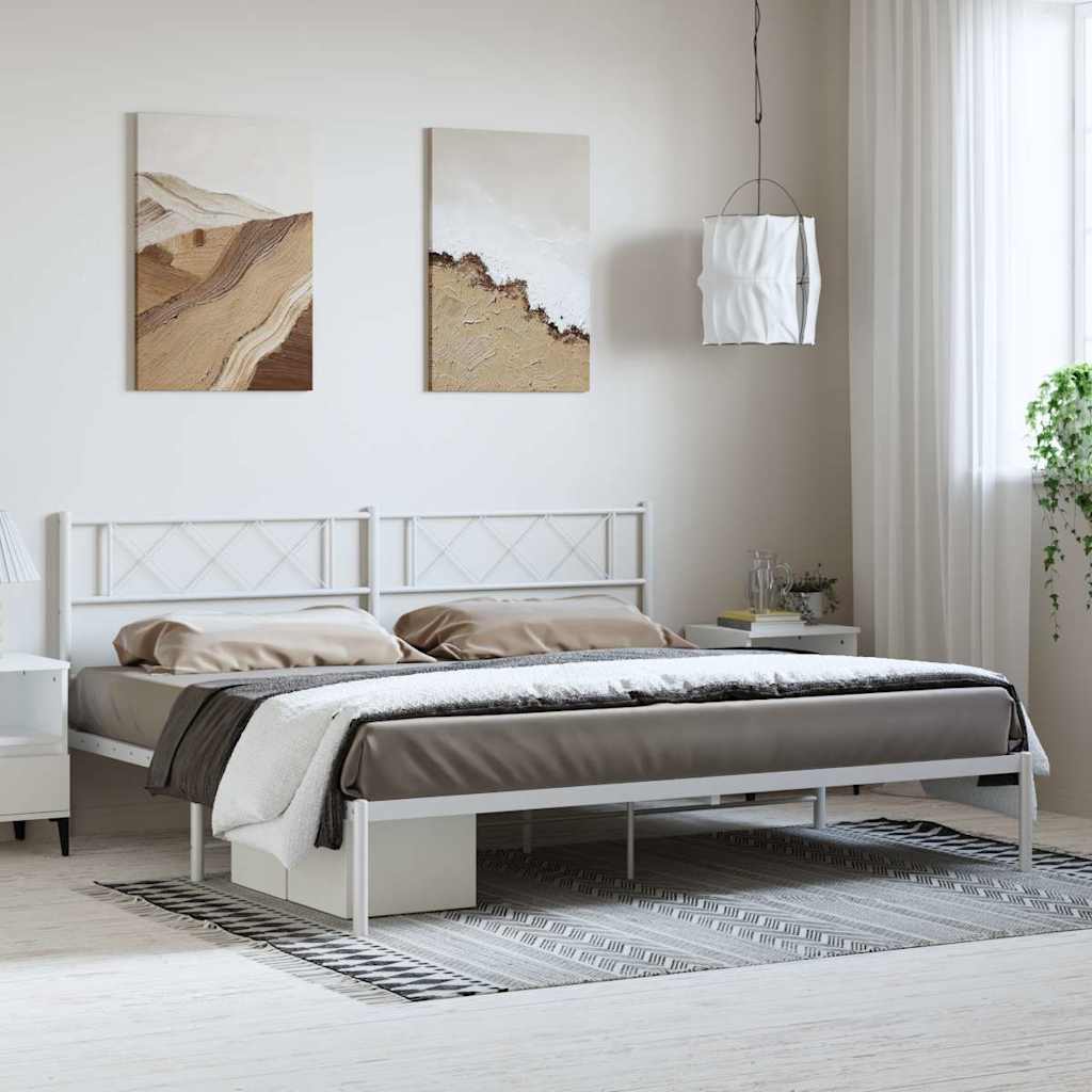 vidaXL Metal Bed Frame without Mattress with Headboard White 193x203cm 1