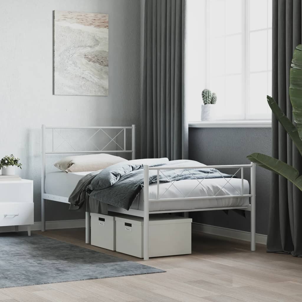 vidaXL Metal Bed Frame without Mattress with Footboard White 80x200cm 1