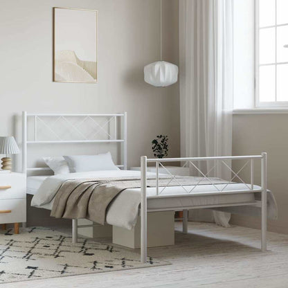 Metal Bed Frame without Mattress with Footboard With headboard & footboard White 100 cm 190 cm