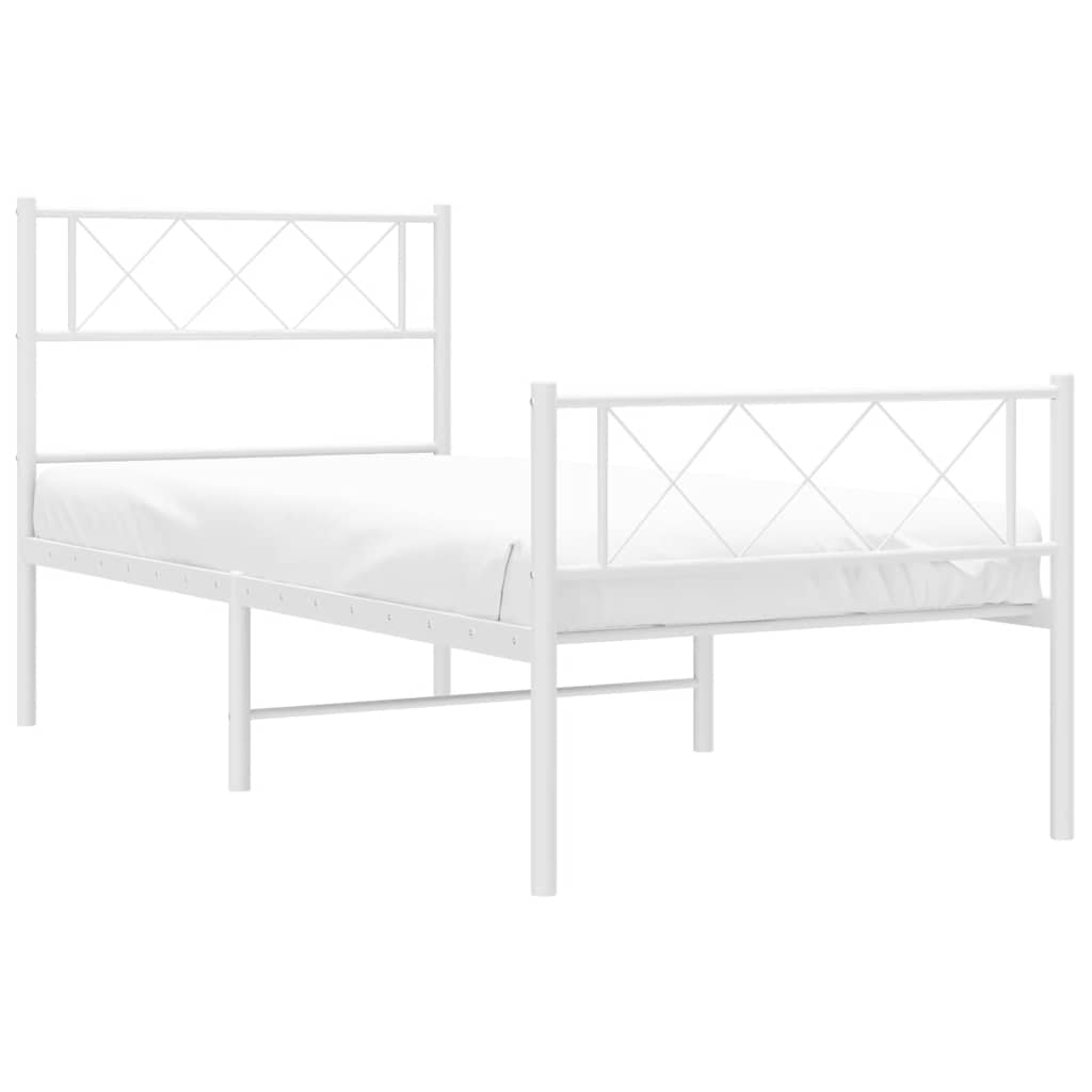 vidaXL Metal Bed Frame without Mattress with Footboard White 100x200cm 4