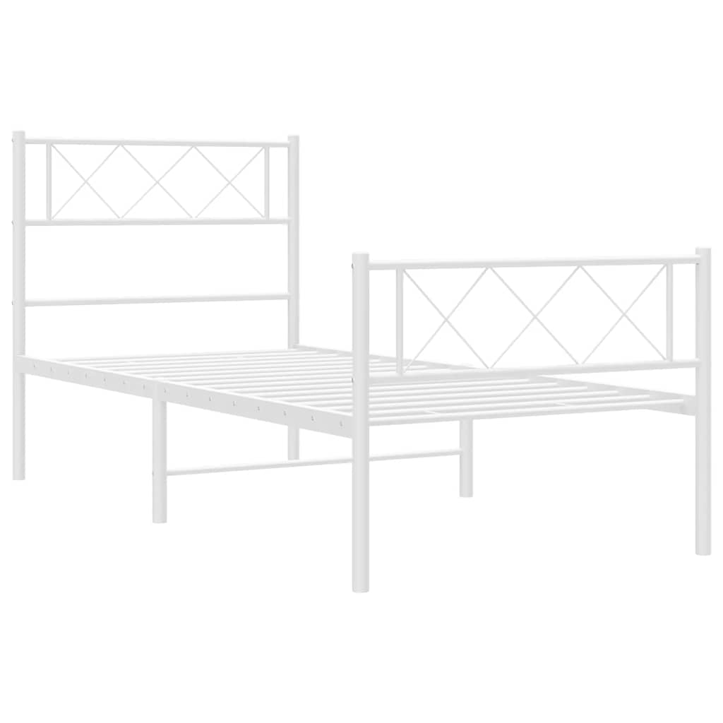 vidaXL Metal Bed Frame without Mattress with Footboard White 100x200cm 6