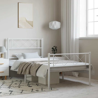 vidaXL Metal Bed Frame without Mattress with Footboard White 100x200cm 1