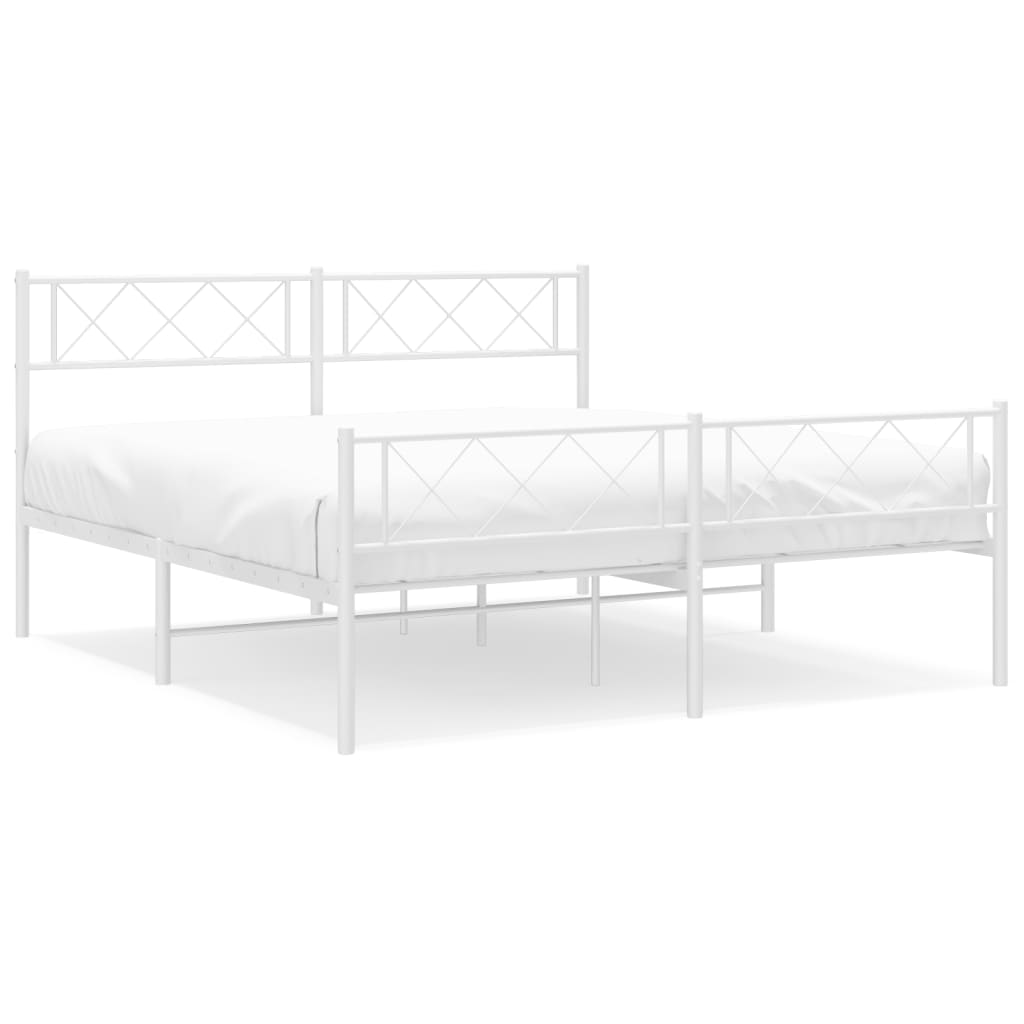 vidaXL Metal Bed Frame without Mattress with Footboard White 120x200cm 2