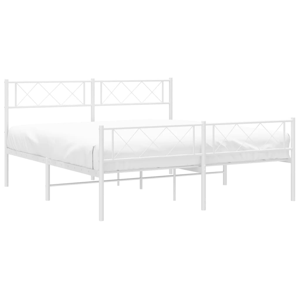 vidaXL Metal Bed Frame without Mattress with Footboard White 120x200cm 3