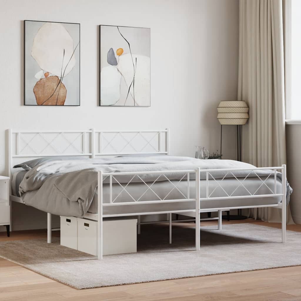 vidaXL Metal Bed Frame without Mattress with Footboard White 120x200cm 1