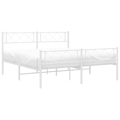 vidaXL Metal Bed Frame without Mattress with Footboard White 140x190cm 3