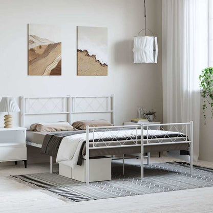 vidaXL Metal Bed Frame without Mattress with Footboard With headboard & footboard White