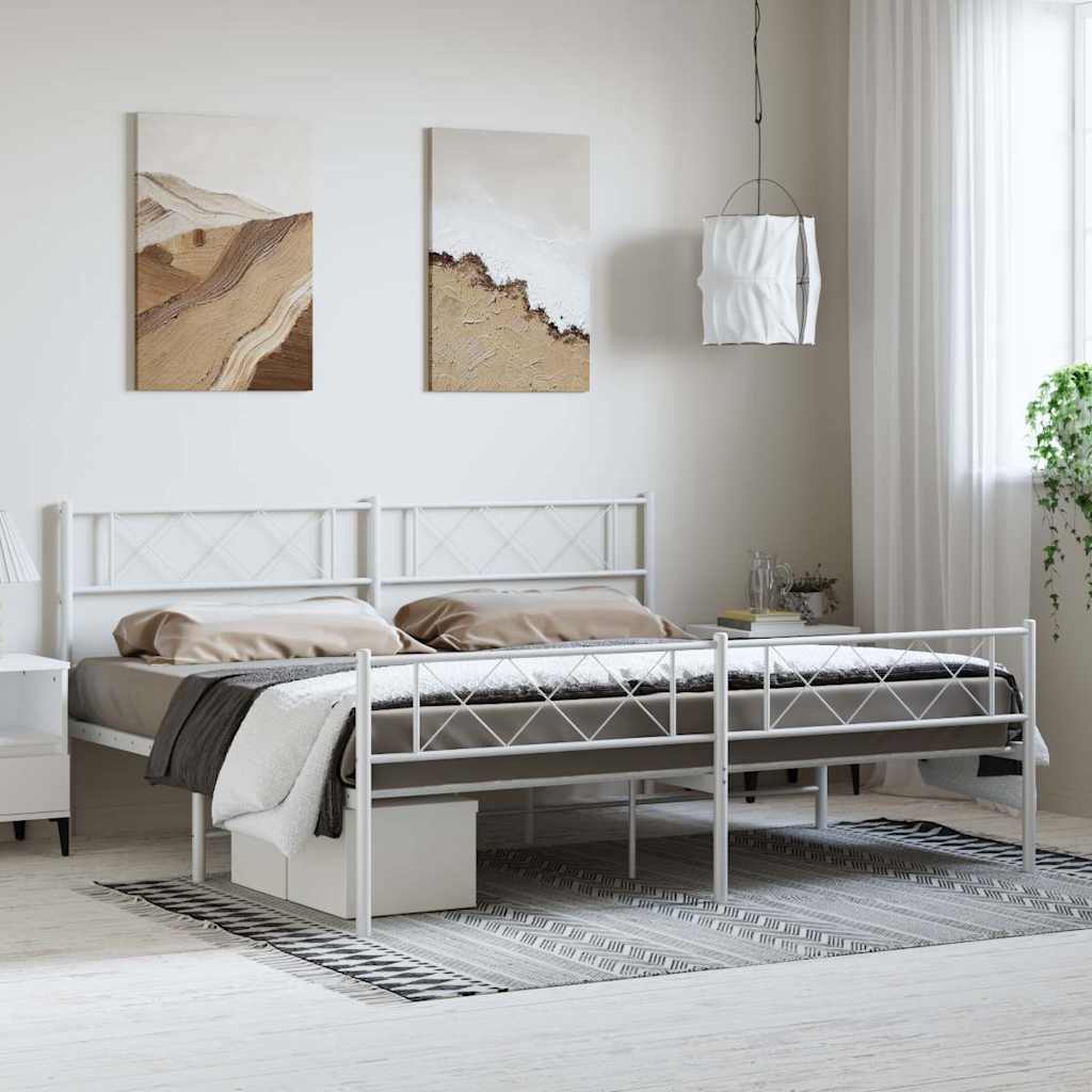 Metal Bed Frame without Mattress with Footboard With headboard & footboard White 193 cm 203 cm