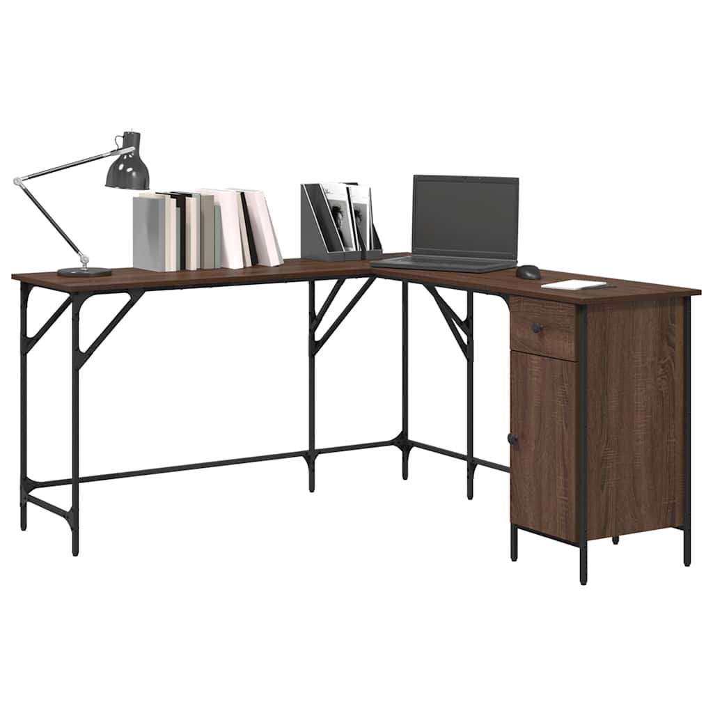 vidaXL Desk Brown Oak 141x141x75 cm Engineered Wood 4