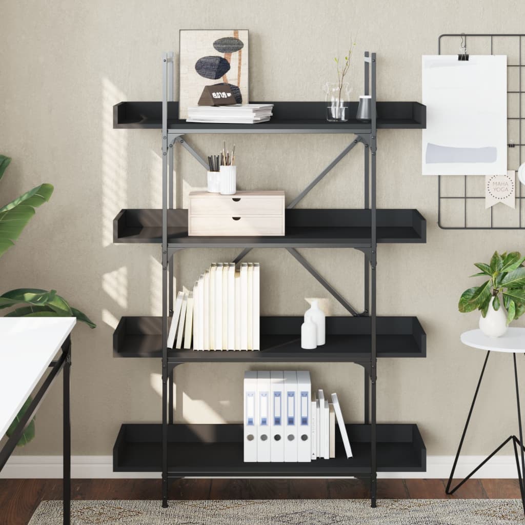 vidaXL Bookcase 4-Tier Black 100x33x145.5 cm Engineered Wood 3