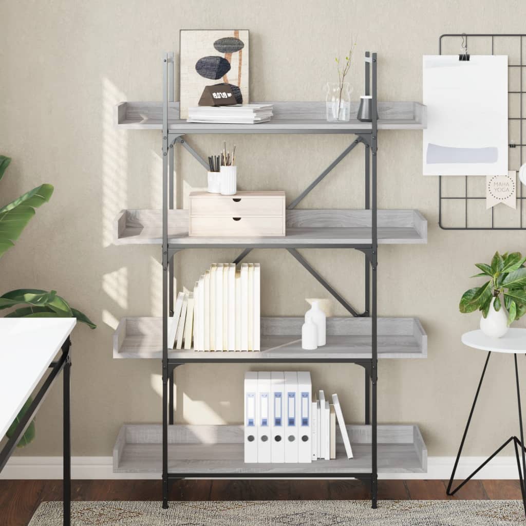 vidaXL Bookcase 4-Tier Grey Sonoma 100x33x145.5 cm Engineered Wood 3