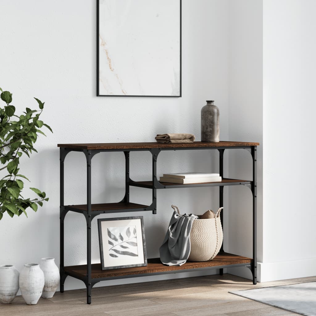 vidaXL Console Table with Shelves Brown Oak 100x35x75 cm 3