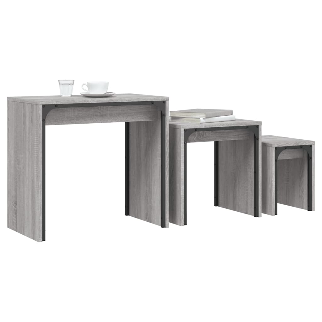 vidaXL Nesting Coffee Tables 3 pcs Grey Sonoma Engineered Wood 3