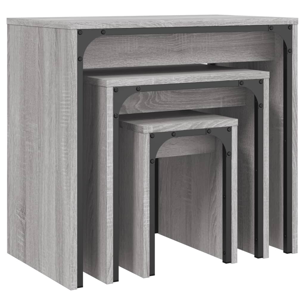 vidaXL Nesting Coffee Tables 3 pcs Grey Sonoma Engineered Wood 4