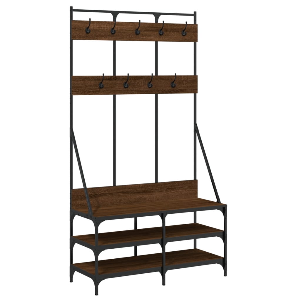vidaXL Clothes Rack with Shoe Storage Brown Oak 100x40x184 cm 2