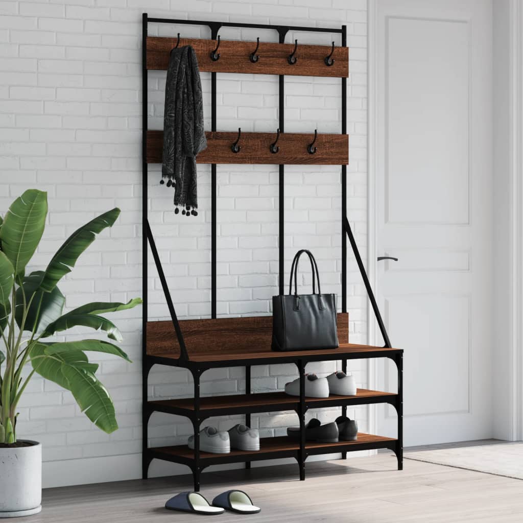 vidaXL Clothes Rack with Shoe Storage Brown Oak 100x40x184 cm 1