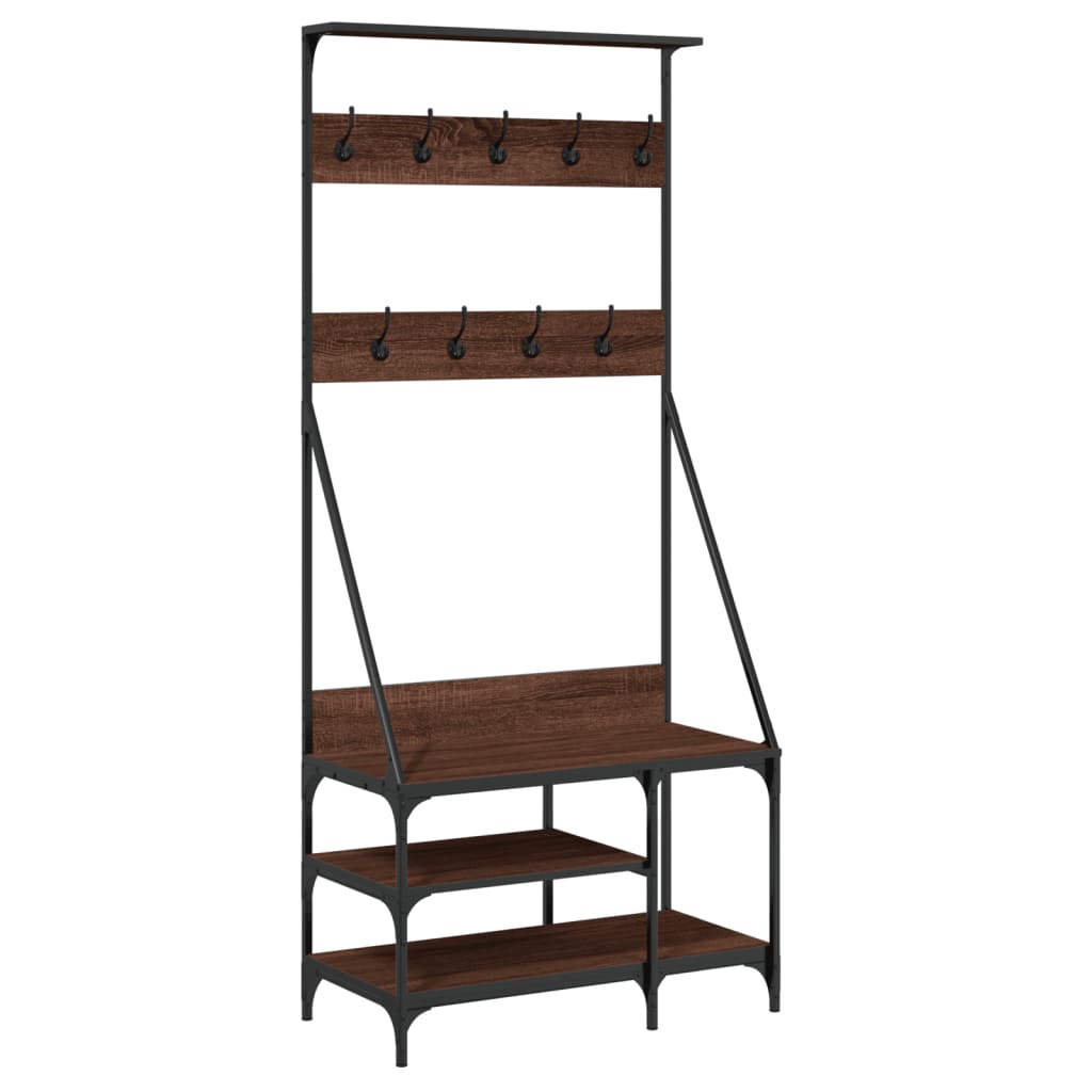 vidaXL Clothes Rack with Shoe Storage Brown Oak 80x40x184 cm 2