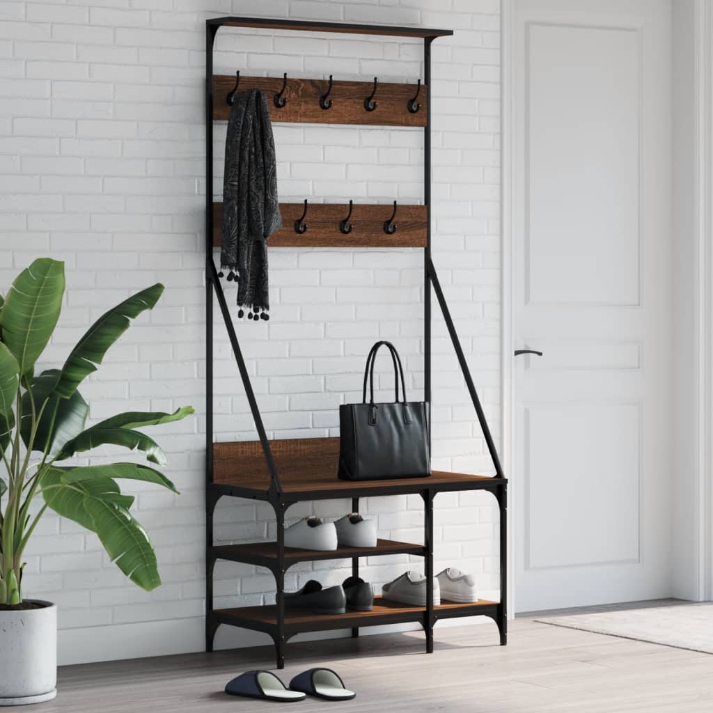 vidaXL Clothes Rack with Shoe Storage Brown Oak 80x40x184 cm 1
