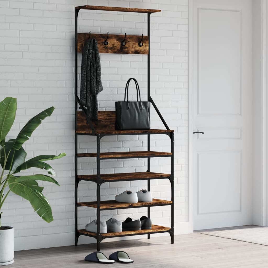vidaXL Clothes Rack with Shoe Storage Smoked Oak 70x34x184 cm 1