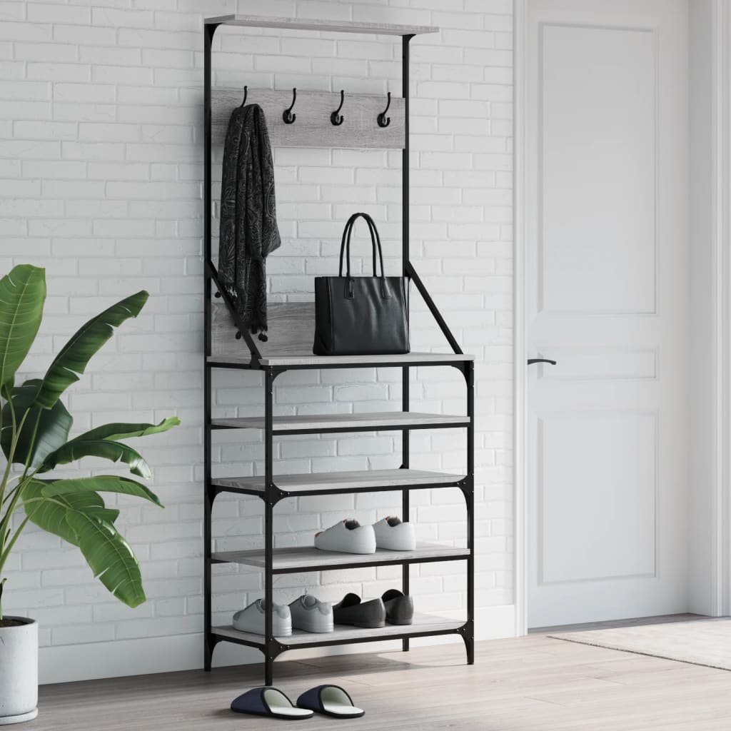vidaXL Clothes Rack with Shoe Storage Grey Sonoma 70x34x184 cm 1