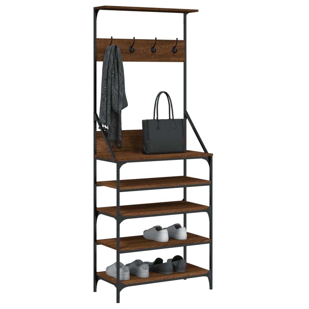 vidaXL Clothes Rack with Shoe Storage Brown Oak 70x34x184 cm 3