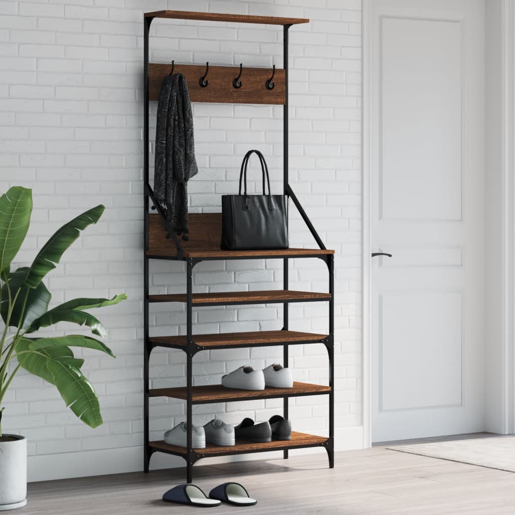 vidaXL Clothes Rack with Shoe Storage Brown Oak 70x34x184 cm 1
