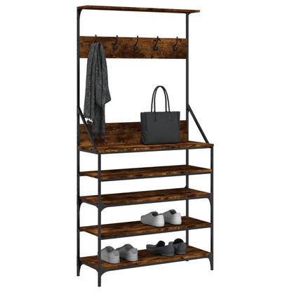 vidaXL Clothes Rack with Shoe Storage Smoked Oak 90x34x184 cm 3