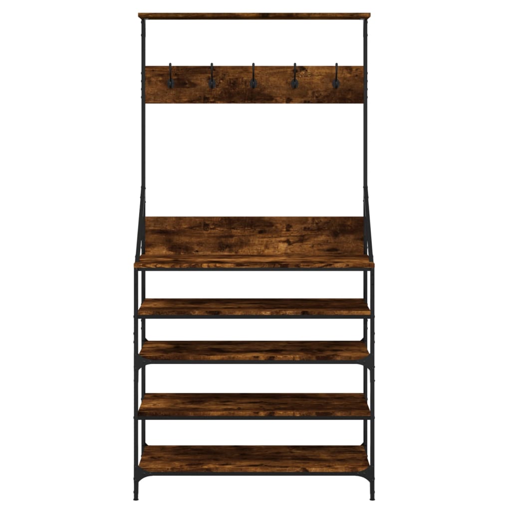vidaXL Clothes Rack with Shoe Storage Smoked Oak 90x34x184 cm 4