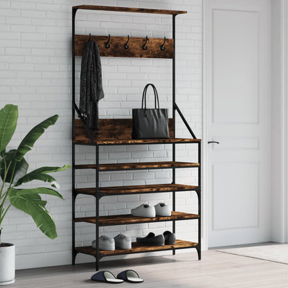 vidaXL Clothes Rack with Shoe Storage Smoked Oak 90x34x184 cm 1