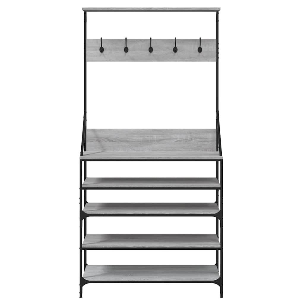vidaXL Clothes Rack with Shoe Storage Grey Sonoma 90x34x184 cm 4