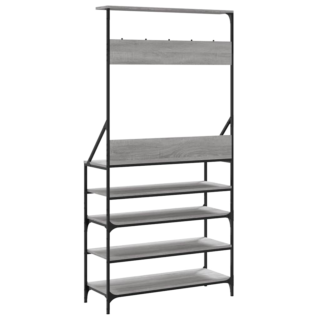 vidaXL Clothes Rack with Shoe Storage Grey Sonoma 90x34x184 cm 6