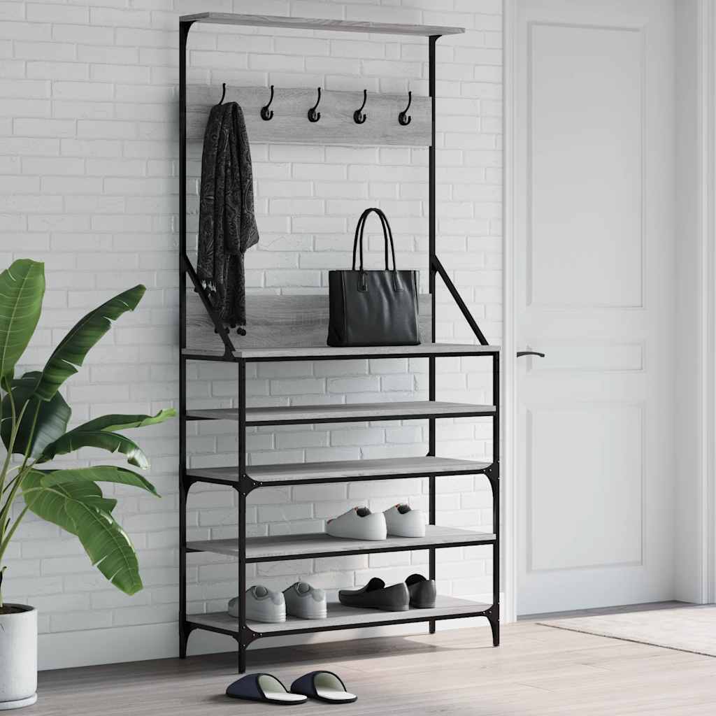 vidaXL Clothes Rack with Shoe Storage Grey Sonoma 90x34x184 cm 1